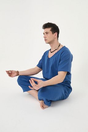 شلوار آبی زنانه Keten Görünümlü RELAXL - کد 923636747
