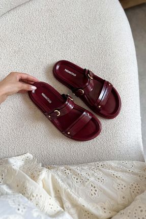 دمپائی زرشکی زنانه چرم مصنوعی NİŞANTAŞI SHOES - کد 942953494