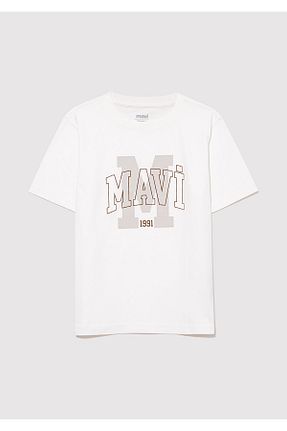 تیشرت سفید بچه گانه یقه بند دار Mavi - کد 849707017