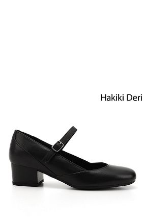 کفش پاشنه بلند کلاسیک مشکی زنانه چرم خالص GÖNDERİ(R) - کد 355547337