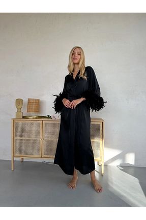 ربدوشام مشکی زنانه ساتن La Donna - کد 815621164