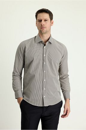 پیراهن قهوه ای مردانه اسلیم فیت Kiğılı - کد 711530216