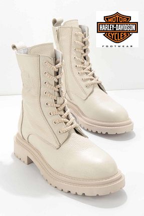 بوت / نیم بوت بژ زنانه چرم خالص Harley Davidson - کد 344030028