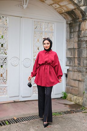پیراهن حجاب زرشکی زنانه رگولار LOCCO - کد 942689250