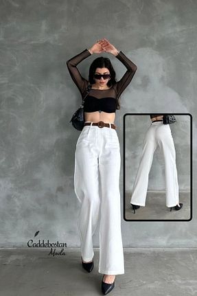 شلوار سفید زنانه کتان Caddebostan Moda - کد 942898067