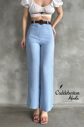 شلوار آبی زنانه کتان Caddebostan Moda - کد 942898070