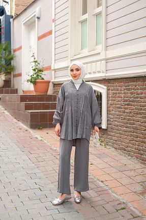 ست بالاتنه و پائین تنه طوسی زنانه بافتنی LOCCO - کد 942944878