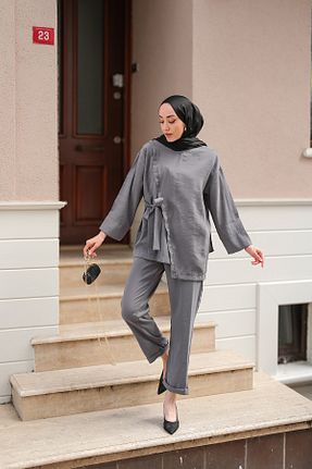 ست بالاتنه و پائین تنه طوسی زنانه بافتنی LOCCO - کد 942944877