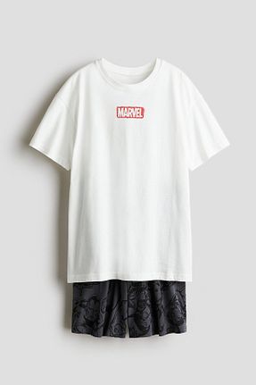 ست لباس راحتی سفید مردانه چاپی H&M - کد 942948532