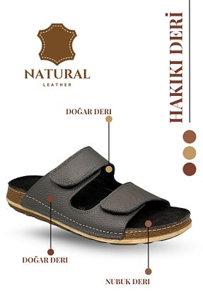 دمپائی طوسی مردانه چرم خالص sermoda - کد 943136405