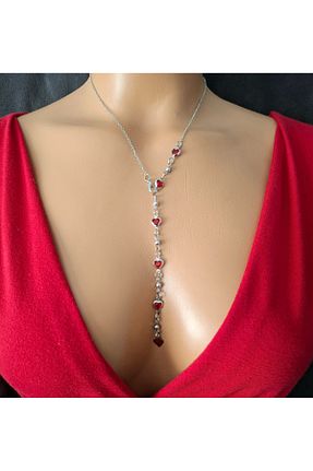گردنبند جواهر قرمز زنانه روکش نقره Tasarım - کد 943457050