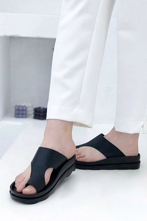 دمپائی مشکی زنانه چرم مصنوعی SMC SHOES - کد 943603032