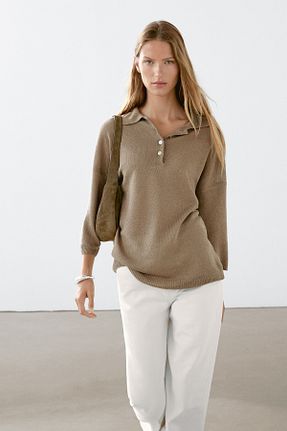 پلیور خاکی زنانه ساده Massimo Dutti - کد 943621162