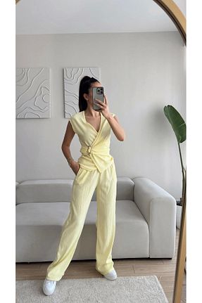 ست بالاتنه و پائین تنه زرد زنانه بافتنی Zoom Butik - کد 943867458