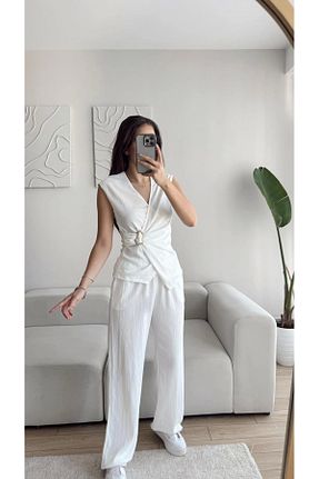 ست بالاتنه و پائین تنه سفید زنانه بافتنی Zoom Butik - کد 943885964