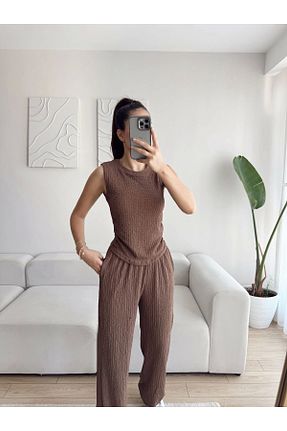 ست بالاتنه و پائین تنه قهوه ای زنانه بافتنی Zoom Butik - کد 943909960