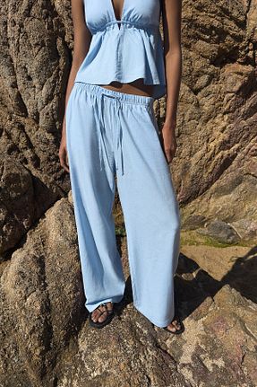 شلوار آبی زنانه کتان Bershka - کد 943977736