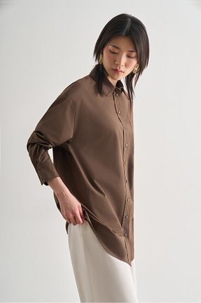 پیراهن قهوه ای زنانه اورسایز Mizalle - کد 943991521