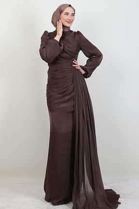 لباس مجلسی حجاب قهوه ای زنانه یقه ایستاده giz astore - کد 944234923