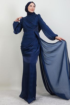 لباس مجلسی حجاب سرمه ای زنانه یقه ایستاده giz astore - کد 944234535