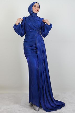 لباس مجلسی حجاب آبی زنانه یقه ایستاده giz astore - کد 944234422