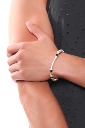 دستبند جواهر طوسی مردانه روکش نقره کد 3808668