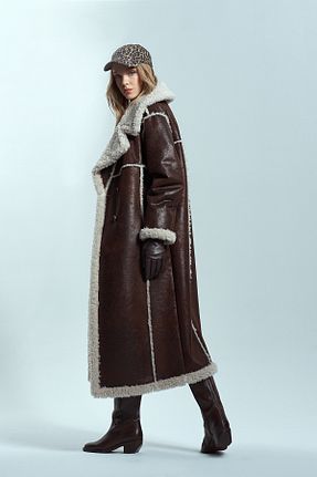 مانتو بلند قهوه ای زنانه Derimod - کد 876218081