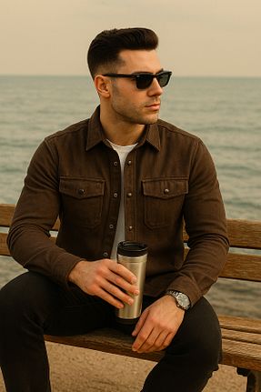 پیراهن قهوه ای مردانه یقه پولو Pobudo - کد 662025386