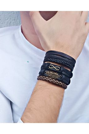 دستبند جواهر رنگی زنانه چرم خالص BSN Takı - کد 381770101