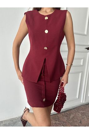 ست بالاتنه و پائین تنه زرشکی زنانه بافتنی AÈC PRIVÈ - کد 940325368