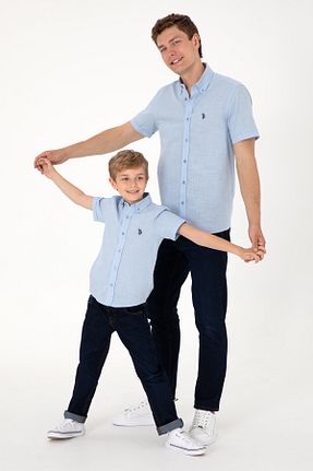 پیراهن آبی مردانه یقه پیراهنی U.S. Polo Assn. - کد 936917411