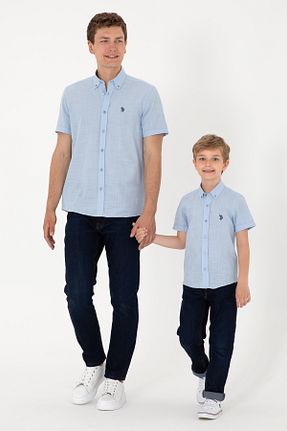 پیراهن آبی بچه گانه یقه دکمه دار U.S. Polo Assn. - کد 938623958