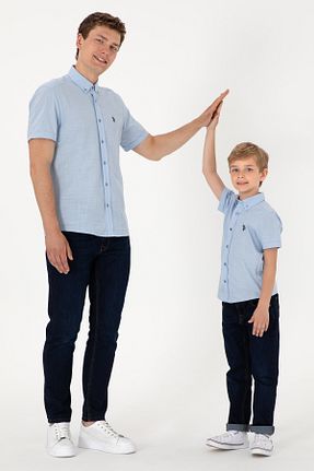 پیراهن آبی بچه گانه یقه دکمه دار U.S. Polo Assn. - کد 938623958