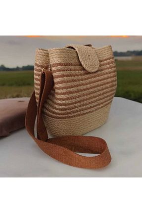 کیف دوشی قهوه ای زنانه حصیر Hediyeninellitonu - کد 821564050