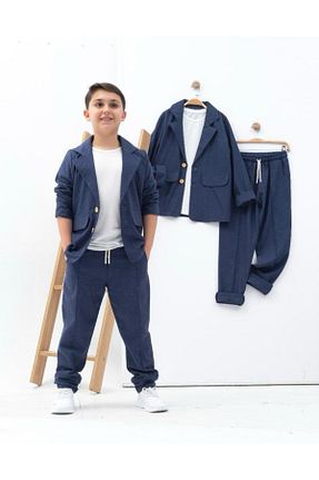 کت و شلوار سرمه ای بچه گانه یقه کتی Zelhankids - کد 760108950