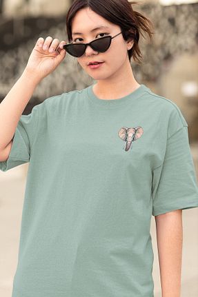تیشرت فیروزه ای زنانه اورسایز Merfy Wear - کد 943360215