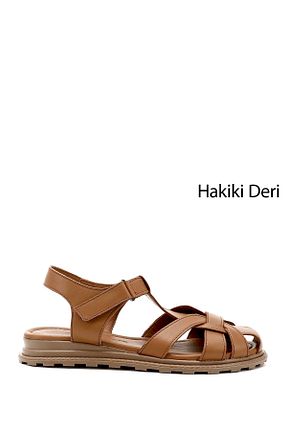 صندل قهوه ای زنانه پاشنه تخت GÖNDERİ(R) - کد 806025339
