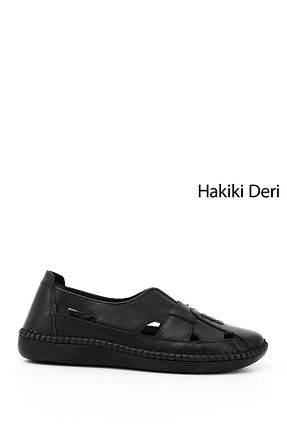 کفش کژوال مشکی زنانه چرم خالص GÖNDERİ(R) - کد 801873428