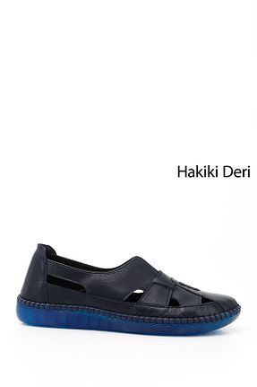 کفش کژوال سرمه ای زنانه چرم خالص GÖNDERİ(R) - کد 801873489