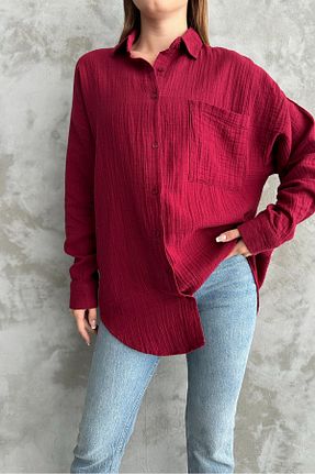 پیراهن زرشکی زنانه اورسایز macharel jeans - کد 860197317
