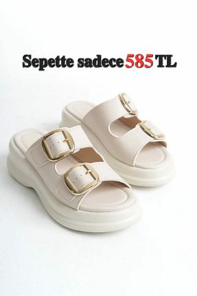 دمپائی بژ زنانه چرم مصنوعی SH SİLVER MODA - کد 897822318