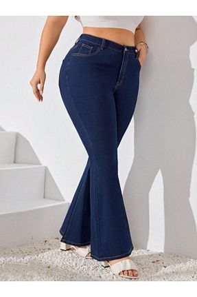 شلوار جین سایز بزرگ سرمه ای زنانه پاچه اسپانیولی Noxter - کد 929385189