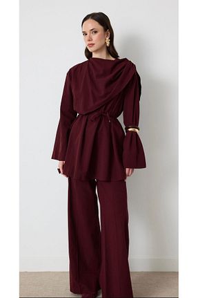 ست بالاتنه و پائین تنه حجاب زرشکی زنانه رگولار Nuesscollection - کد 941115394