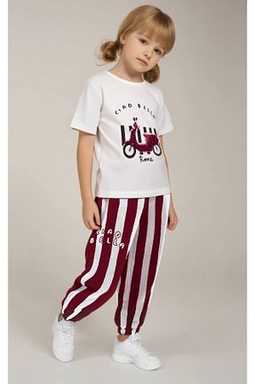 ست بالاتنه و پائین تنه زرشکی بچه گانه بافتنی KidsSel - کد 942513418