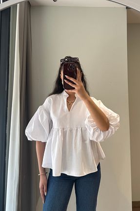 پیراهن سفید زنانه گشاد Güneş - کد 942516367