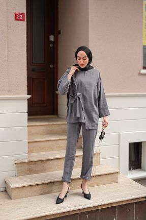 ست بالاتنه و پائین تنه طوسی زنانه بافتنی LOCCO - کد 942944877