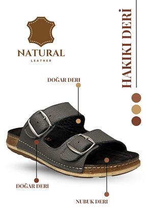 دمپائی طوسی مردانه چرم خالص sermoda - کد 943137215