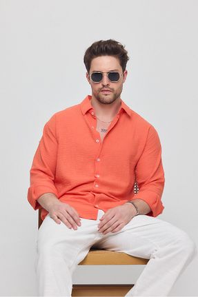 پیراهن نارنجی مردانه اورسایز GEİO - کد 943337996