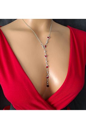 گردنبند جواهر قرمز زنانه روکش نقره Tasarım - کد 943457050