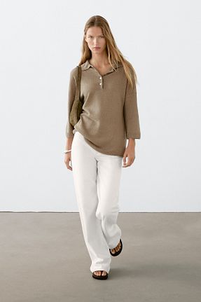 پلیور خاکی زنانه ساده Massimo Dutti - کد 943621162
